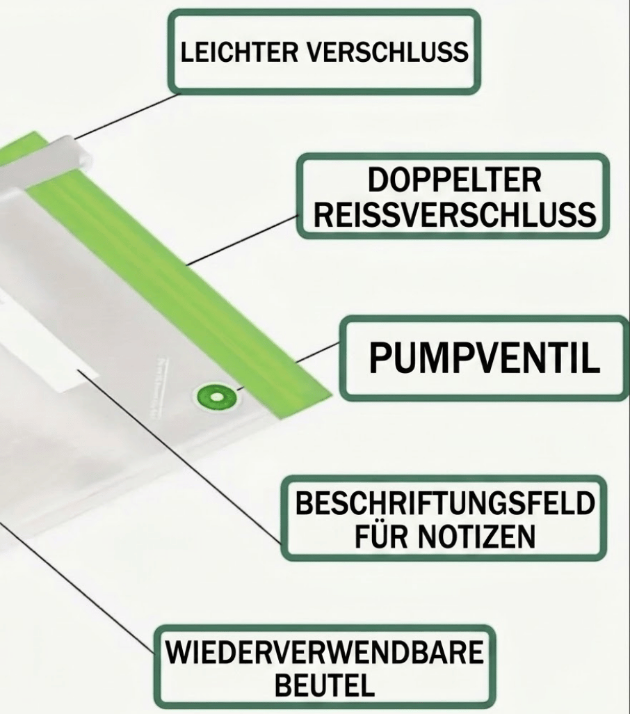 Wiederverwendbare Vakuum-Frischhaltebeutel Set (20-teilig) – Ideal für Vanilleschoten & Lebensmittel