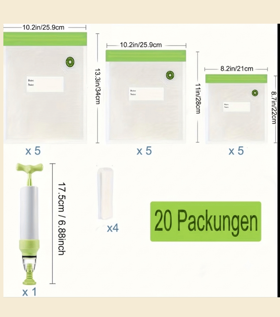 Wiederverwendbare Vakuum-Frischhaltebeutel Set (20-teilig) – Ideal für Vanilleschoten & Lebensmittel