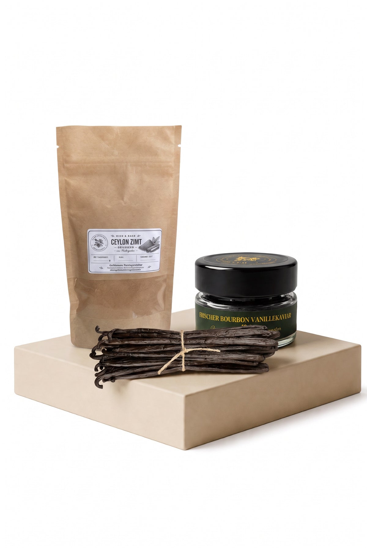Weihnachtsback-Set: Bourbon Vanilleschoten 18–20 cm, frischer Vanillekaviar 50 g und Echter Zimt gemahlen aus Madagaskar