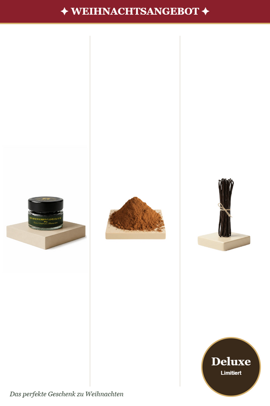 Vanille Weihnachtsset Deluxe – Frischer Kaviar, Vanillepulver & Bourbon-Schoten, limitierte Edition